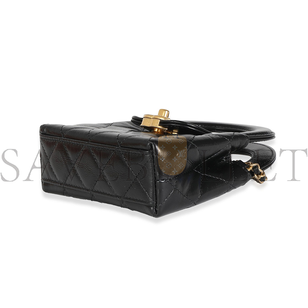 CHANEL MASTER 24P BLACK QUILTED SHINY AGED CALFSKIN MINI NANO KELLY SHOPPER AP3435 (12*8*4cm)